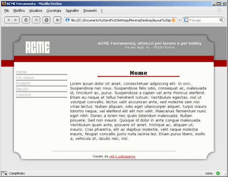 Risultato della pagina completamente formattata: ora non resta che usare il template per creare le pagine vere e proprie